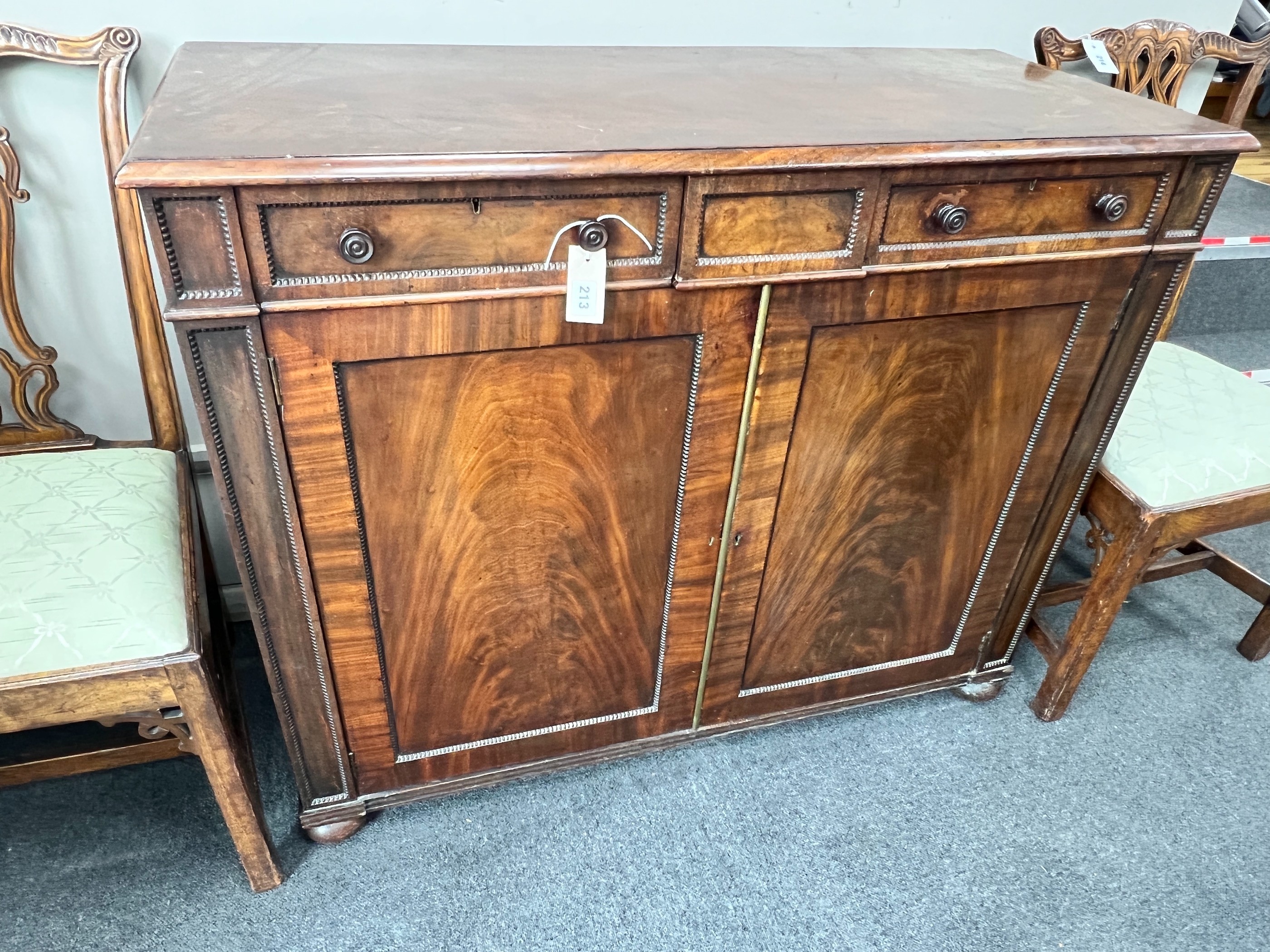 A George IV mahogany side cabinet, width 115cm, depth 48cm, height 94cm